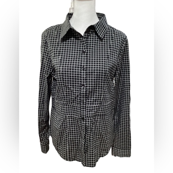 EUC Simply Styled By Sears Women's Top Small Black‎ White Blouse Button Up #906 - Picture 1 of 12